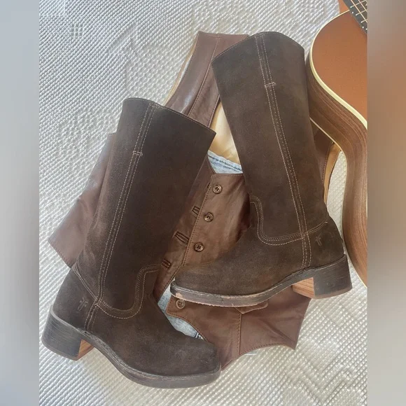 FRYE | Chocolate Suede Campus Boots 14L - Picture 2 of 8